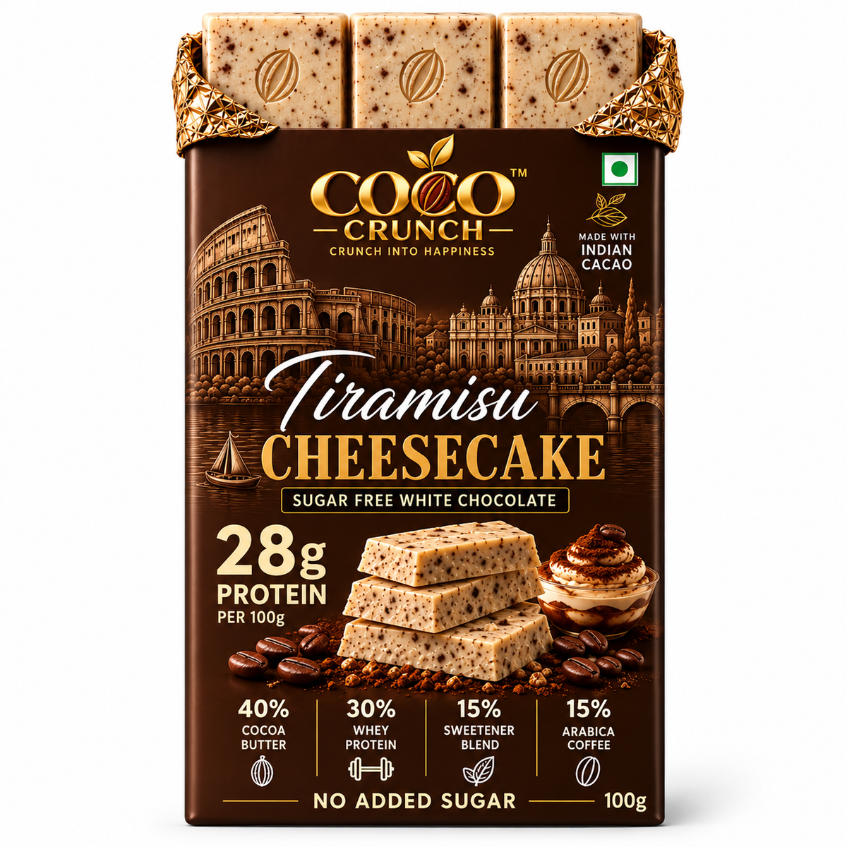 Tiramisu Cheesecake • 28g Protein • Sugar Free White Chocolate Bar • 100g
