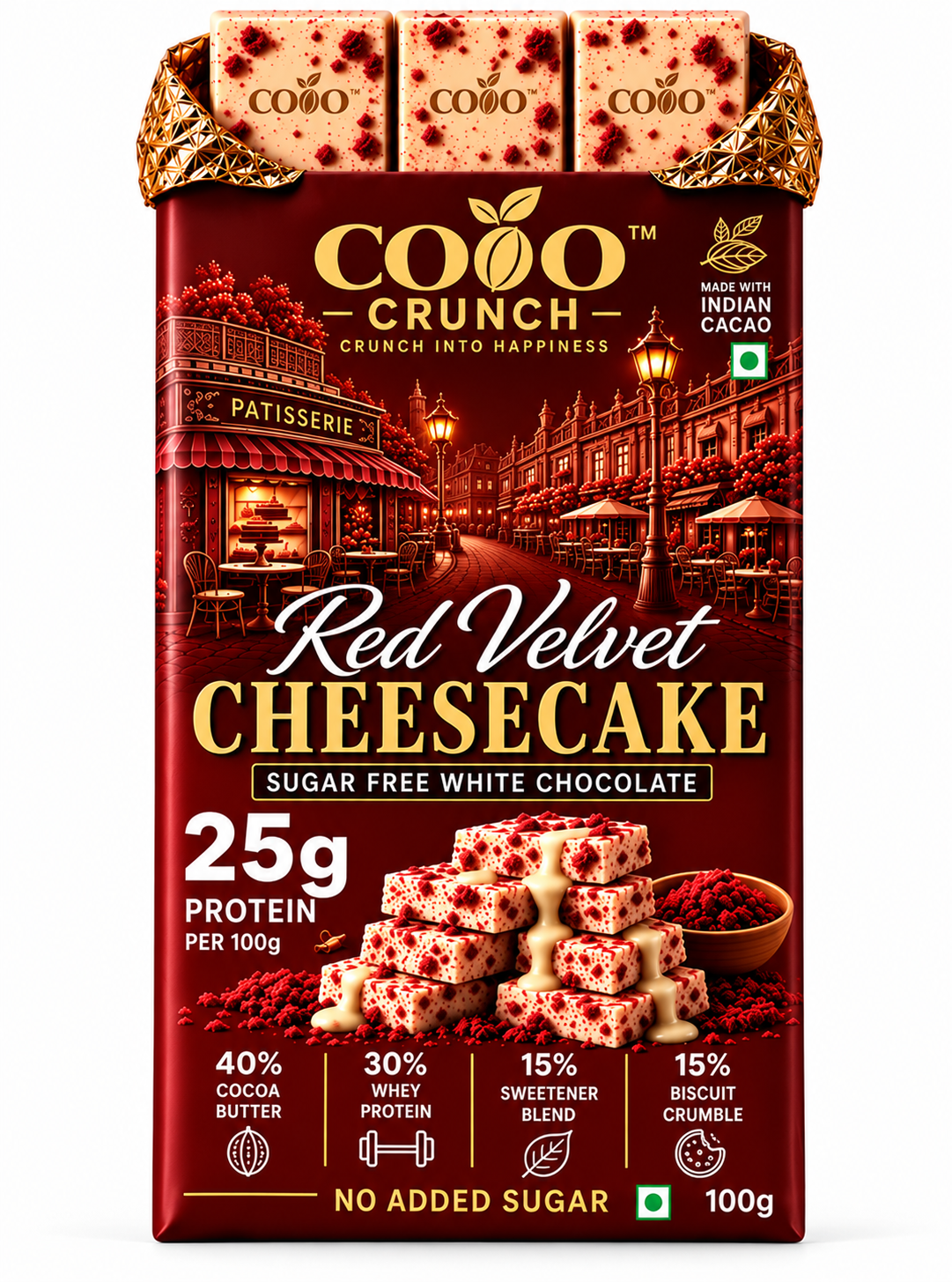 Red Velvet Cheesecake • 25g Protein • Sugar Free White Chocolate Bar • 100g