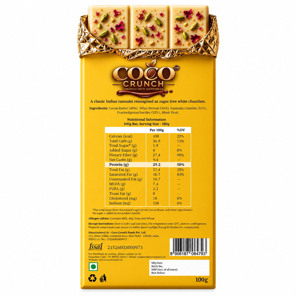 Rasmalai Cheesecake  • 29g Protein • Sugar Free White Chocolate Bar • 100g